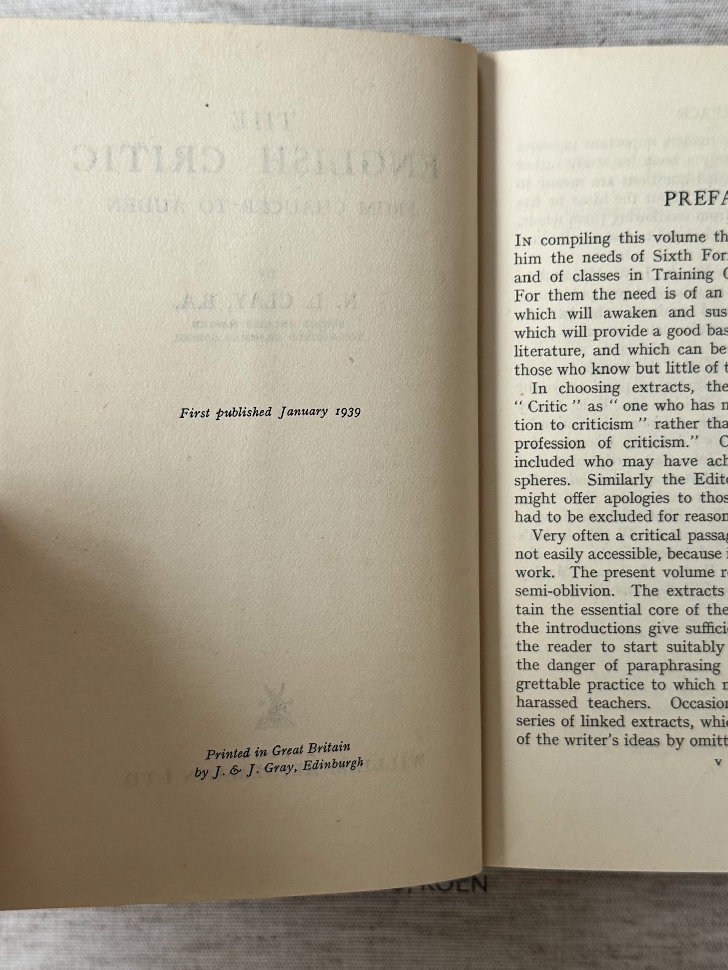 The English Critic, N. L. Clay - First Edition, 1939