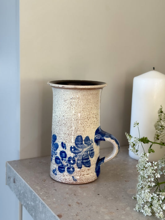 German Studio Pottery Mug – Hand-Painted Blue Florals, Charlottenburg