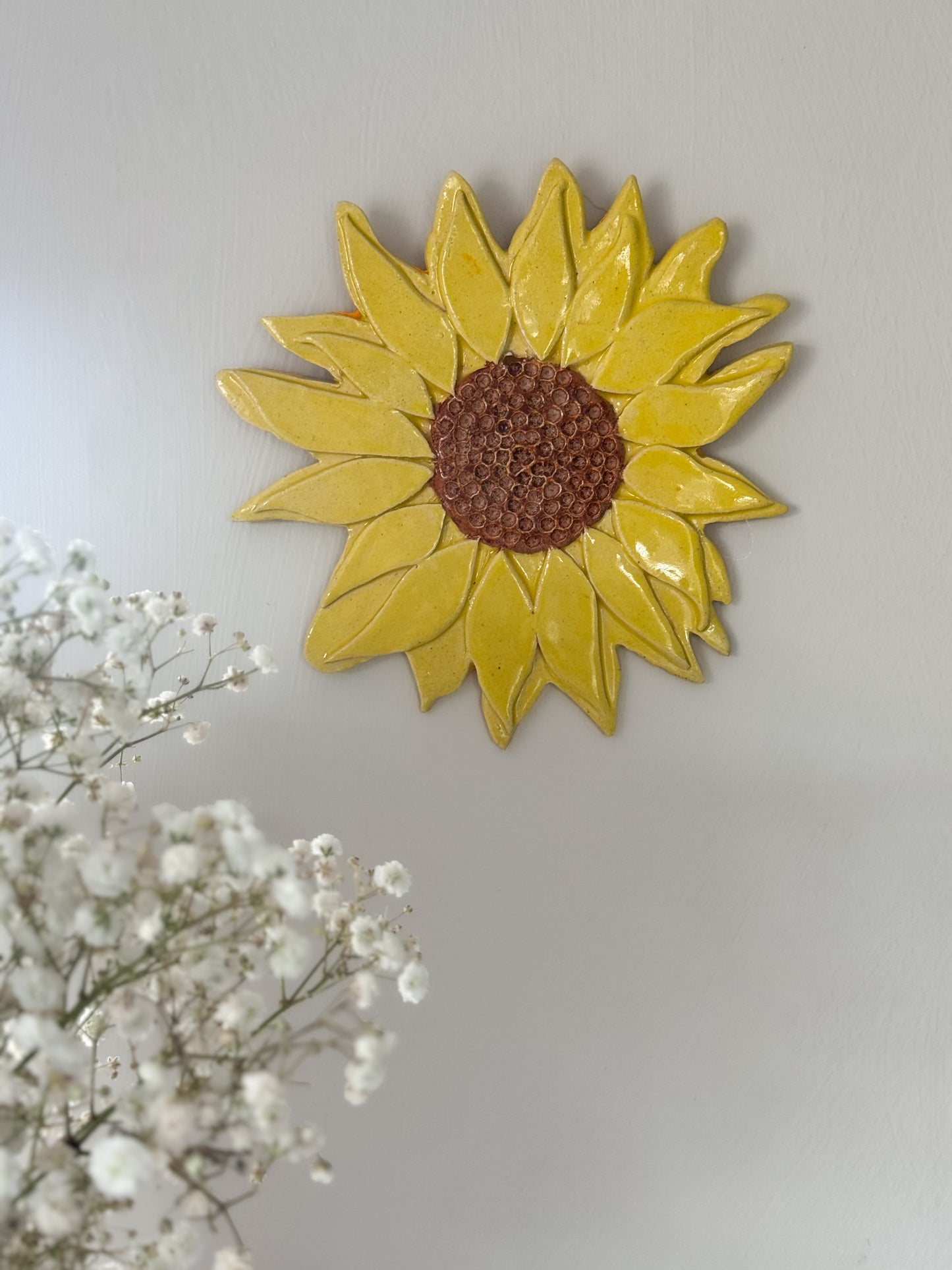 Handmade Welsh Studio Pottery Sunflower Wall Hanging