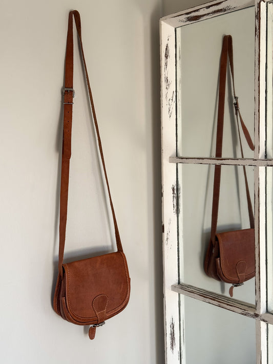 Vintage Handmade Brown Leather Mini Satchel - Made in India