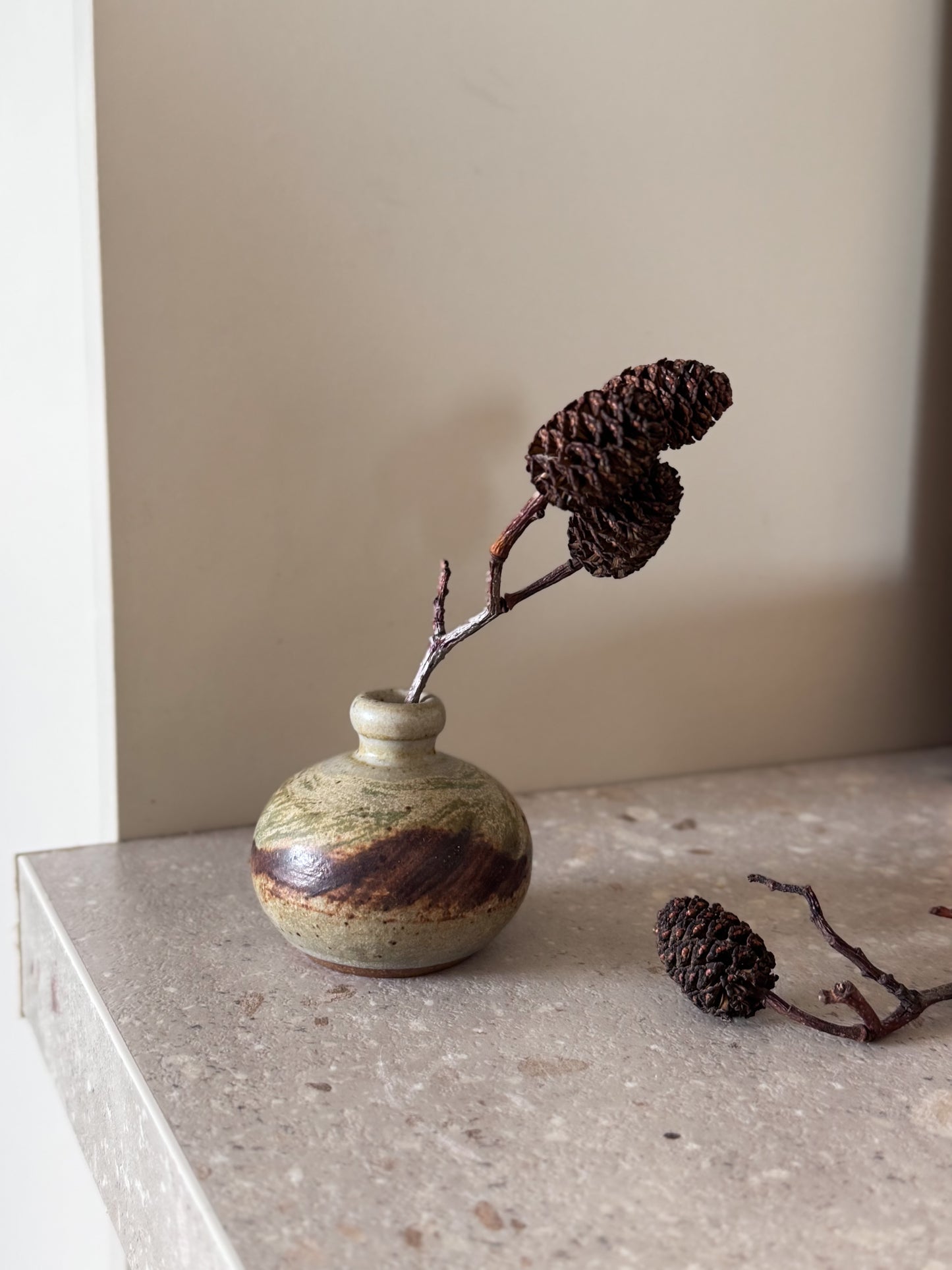 Vintage 1970 Miniature Studio Pottery Bud Vase - Signed & Dated