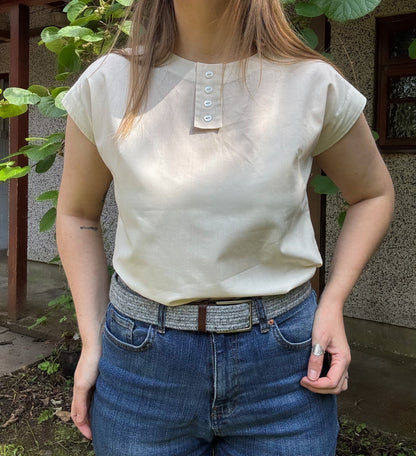 Vintage Handmade Soft Cream Cotton Top, Size 8–10