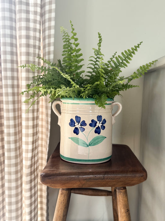 Vintage Italian Large Studio Pottery Floral Handled Pot by Lamas