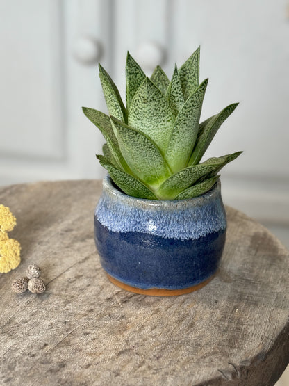 Small Blue Studio Pottery Drip Glaze Pot