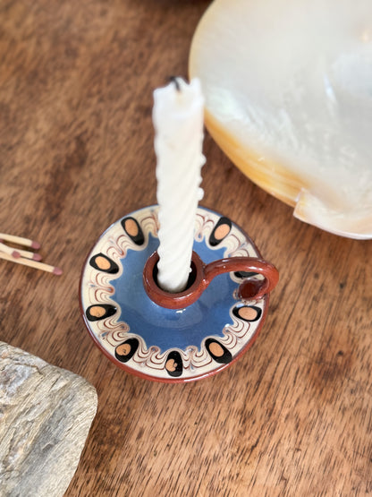 Vintage Midcentury Bulgarian Troyan Pottery Slipware Miniature Chamberstick