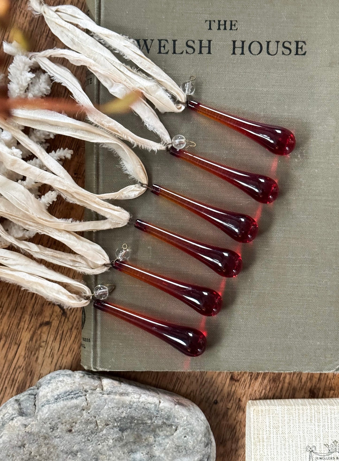 Antique Ruby Red Chandelier Glass Droplets - Set of 6