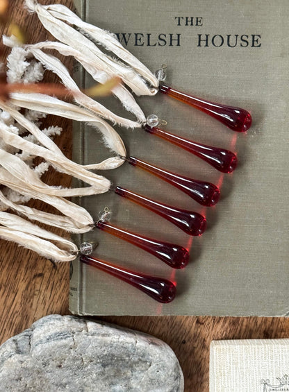 Antique Ruby Red Chandelier Glass Droplets - Set of 6