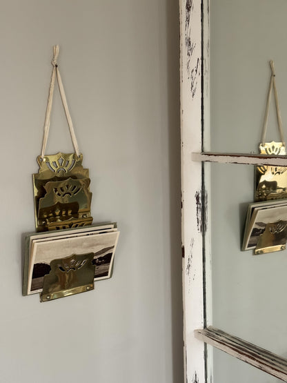 Antique Early 20th Century Solid Brass Wall-Mounted Letter Rack - Fan Shell Design