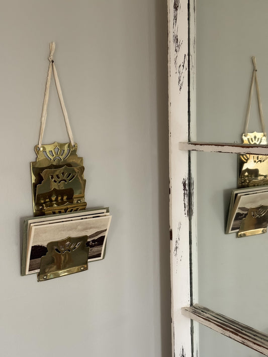 Antique Early 20th Century Solid Brass Wall-Mounted Letter Rack - Fan Shell Design