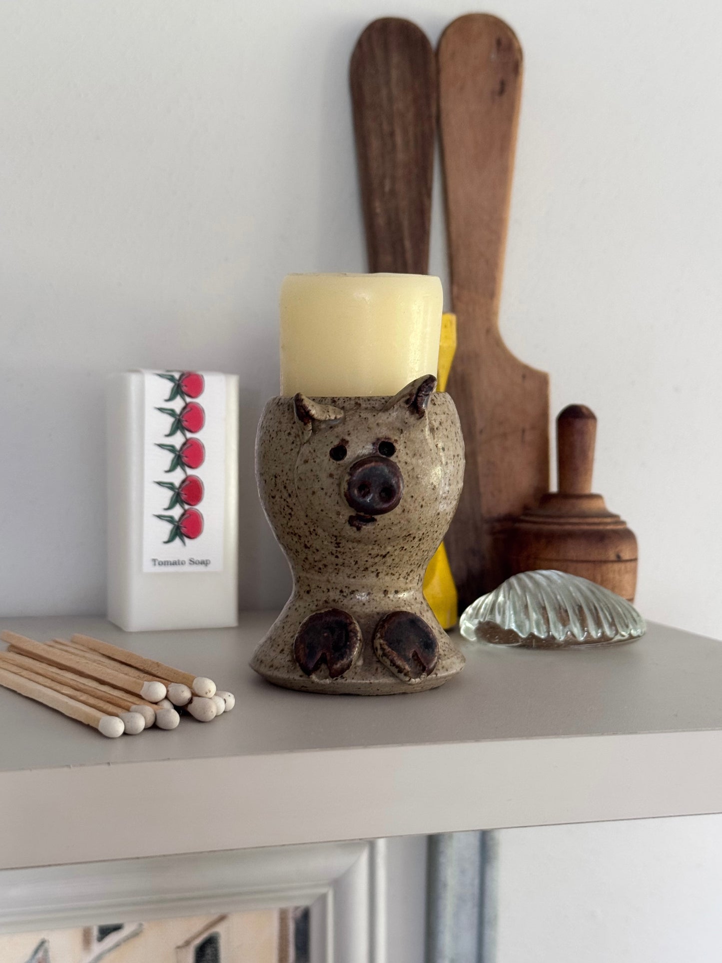 Vintage Welsh Studio Pottery Pig Egg Cup by Begelly Pottery, Pembrokeshire