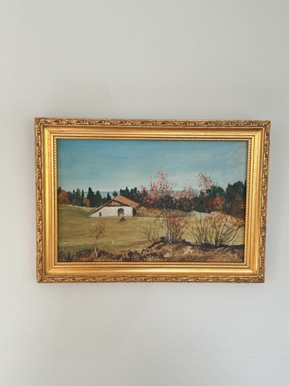Vintage Framed Original Oil on Board Scandinavian Rural Landscape