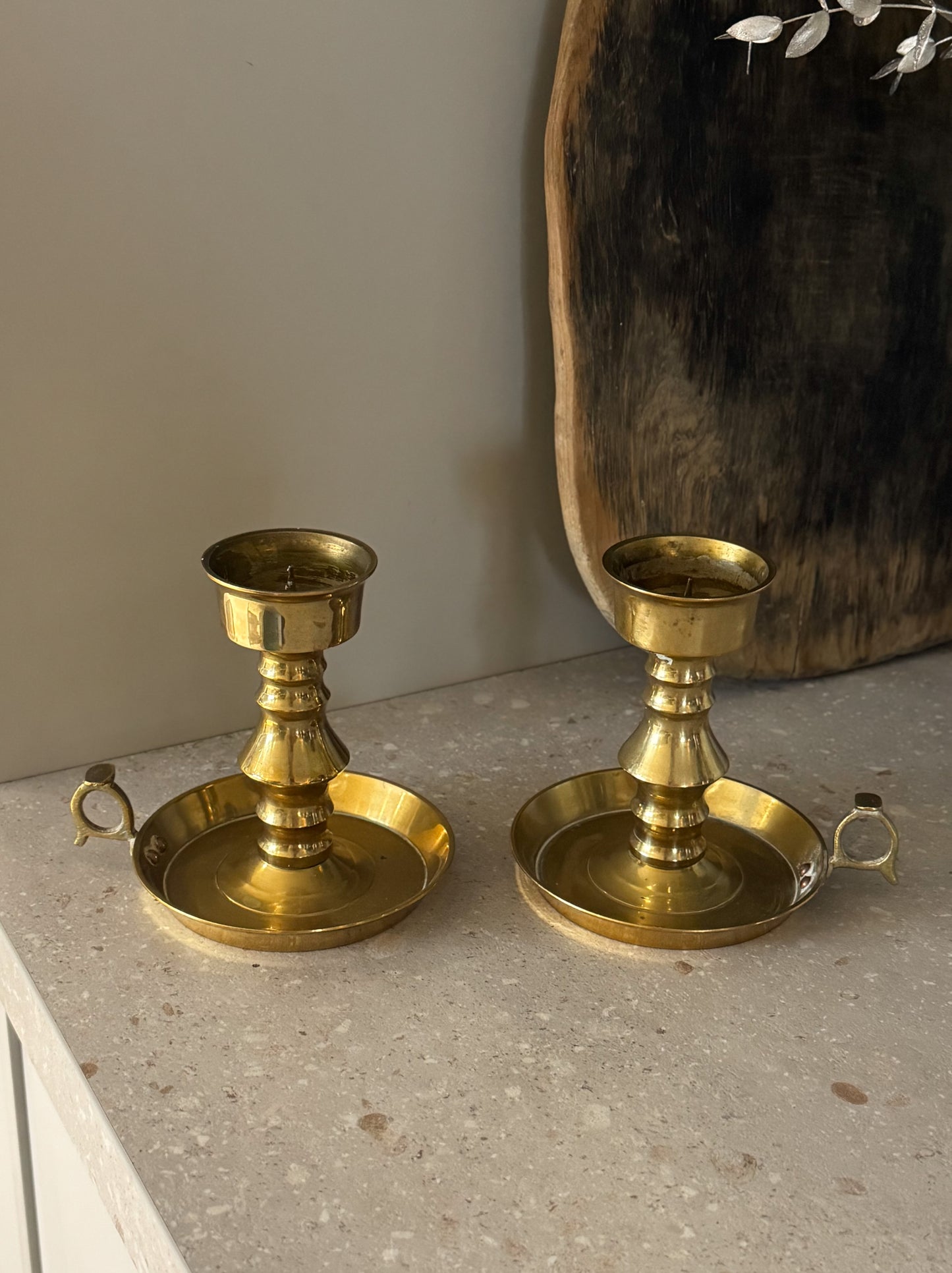 Pair of Antique Solid Brass Spike Chambersticks, Late 19th Century