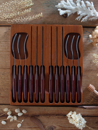 Vintage Midcentury Richards Sheffield Rosewood Steak Cutlery Set • Service for Six in Teak Box