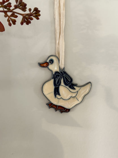 Vintage 1960s/70s Handmade Stained Glass Duck Ornament