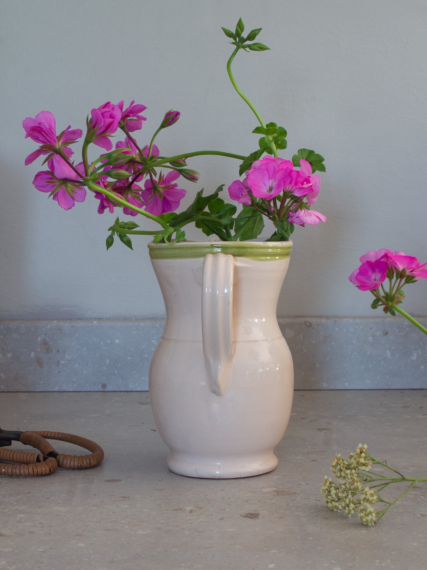 Vintage Mediterranean Studio Pottery Hand-Painted Floral Jug