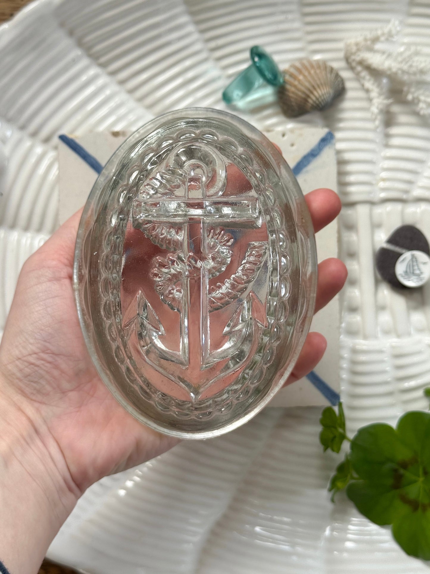 Vintage Cut Glass Jelly Mould – Ship’s Anchor