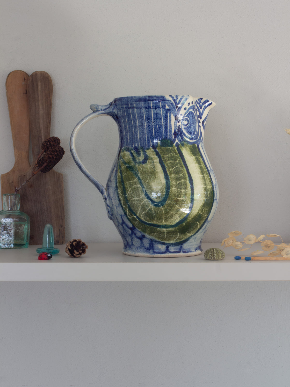 Very Rare Welsh Studio Pottery Owl Jug by Steve Barkworth, Pen y Bonc Pottery, Amlwch, Anglesey