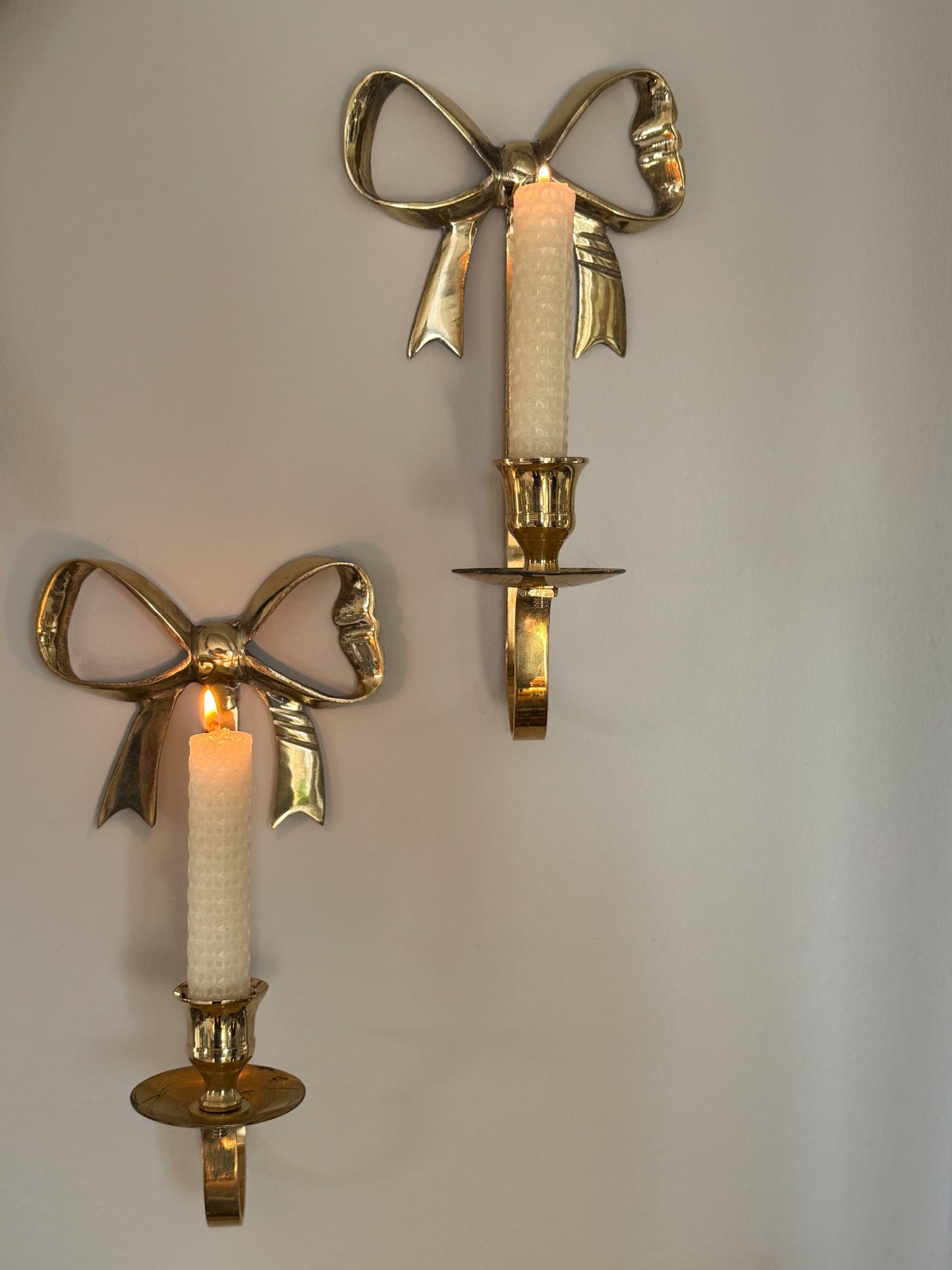 Vintage Pair of Solid Brass Bow Wall Sconces
