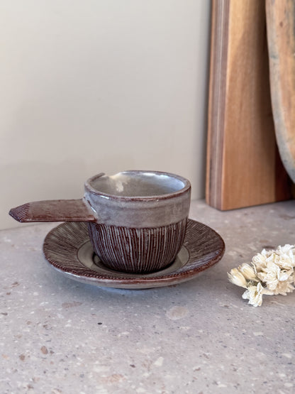 Vintage 1960s/70s Welsh Studio Pottery Sauce Jug & Saucer,
By Creigiau Pottery, Cardiff (Reg & Jean Southcliffe)