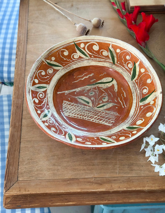 Vintage Mexican Studio Pottery Slipware Serving Bowl