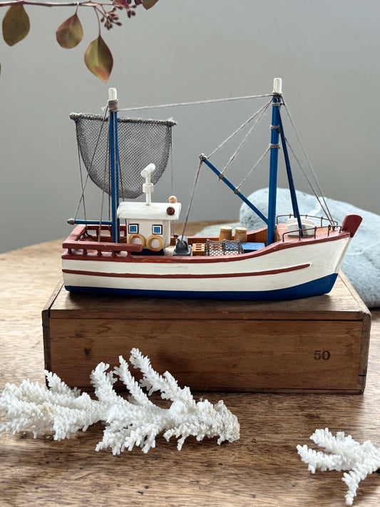Vintage Handmade & Hand-Painted Wooden Fishing Trawler