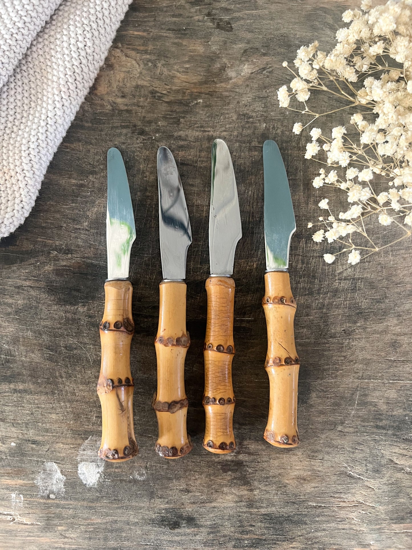 Vintage Midcentury Roestvrij Stroma Bamboo Handled Dutch Tea Knives (Set of 4)