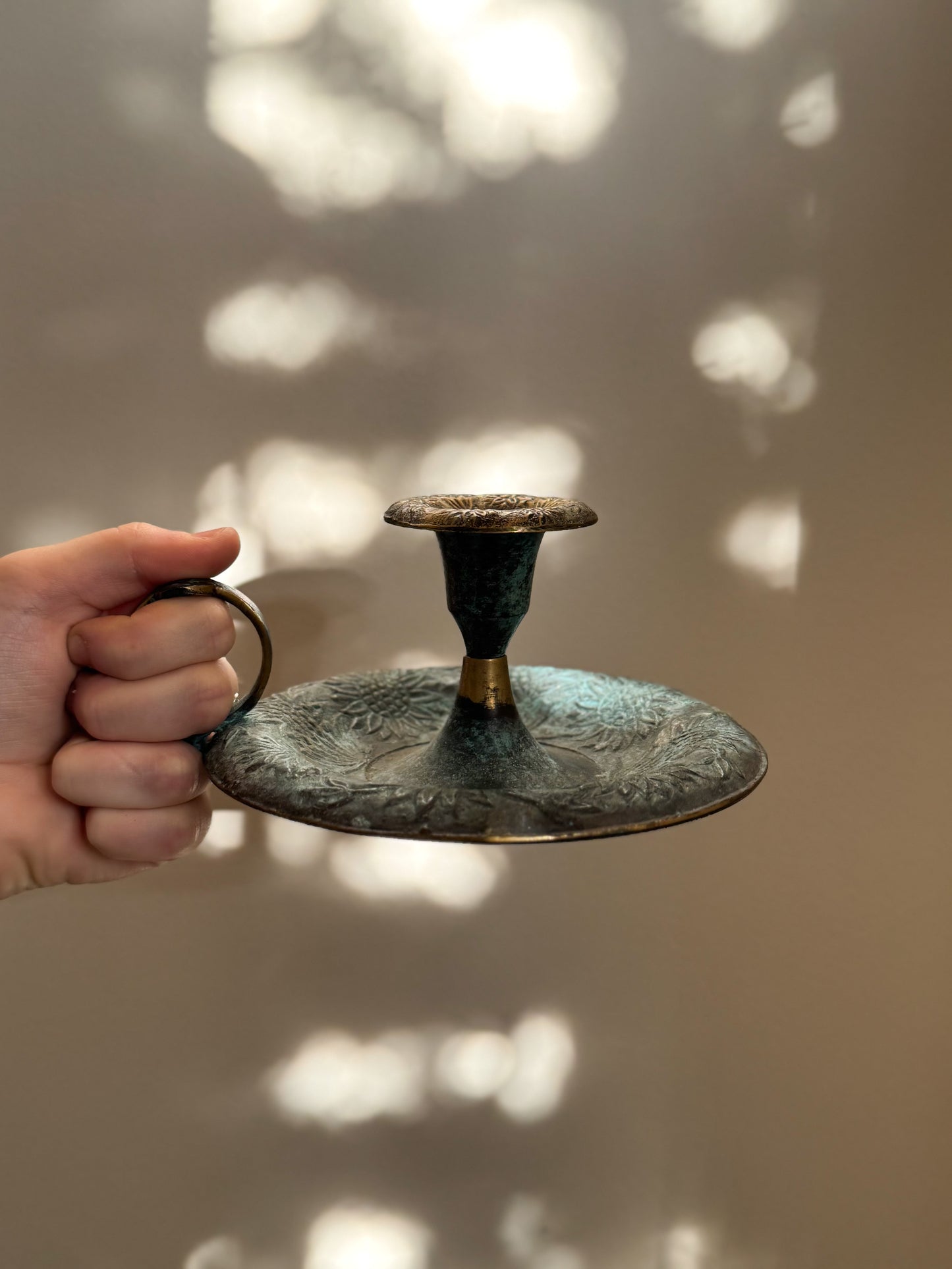 Unique Vintage Solid Brass Floral Chamberstick