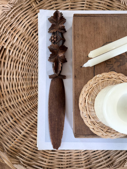Antique Hand-Carved Wooden Letter Opener – Grapevine Motif