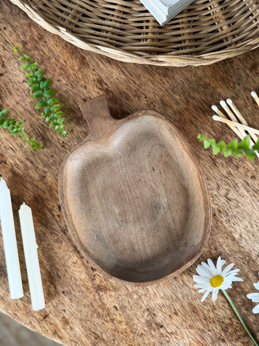Vintage Handmade Wooden Apple Dish
