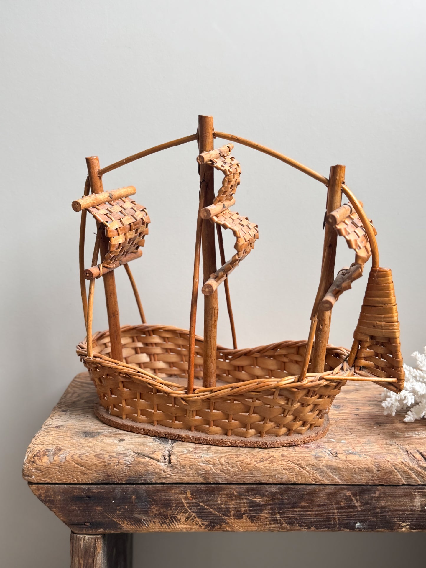 Vintage Handmade Wicker Sailing Ship