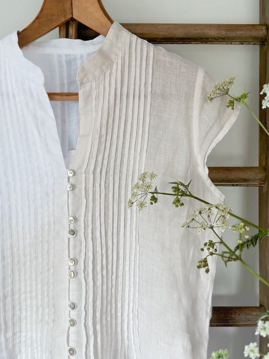 Vintage Saverino Milo White Linen Tunic, Size 46 (UK 14) - 100% Linen, Made in Italy