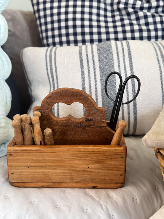 Handmade Vintage Wooden Trug with Scalloped Handle