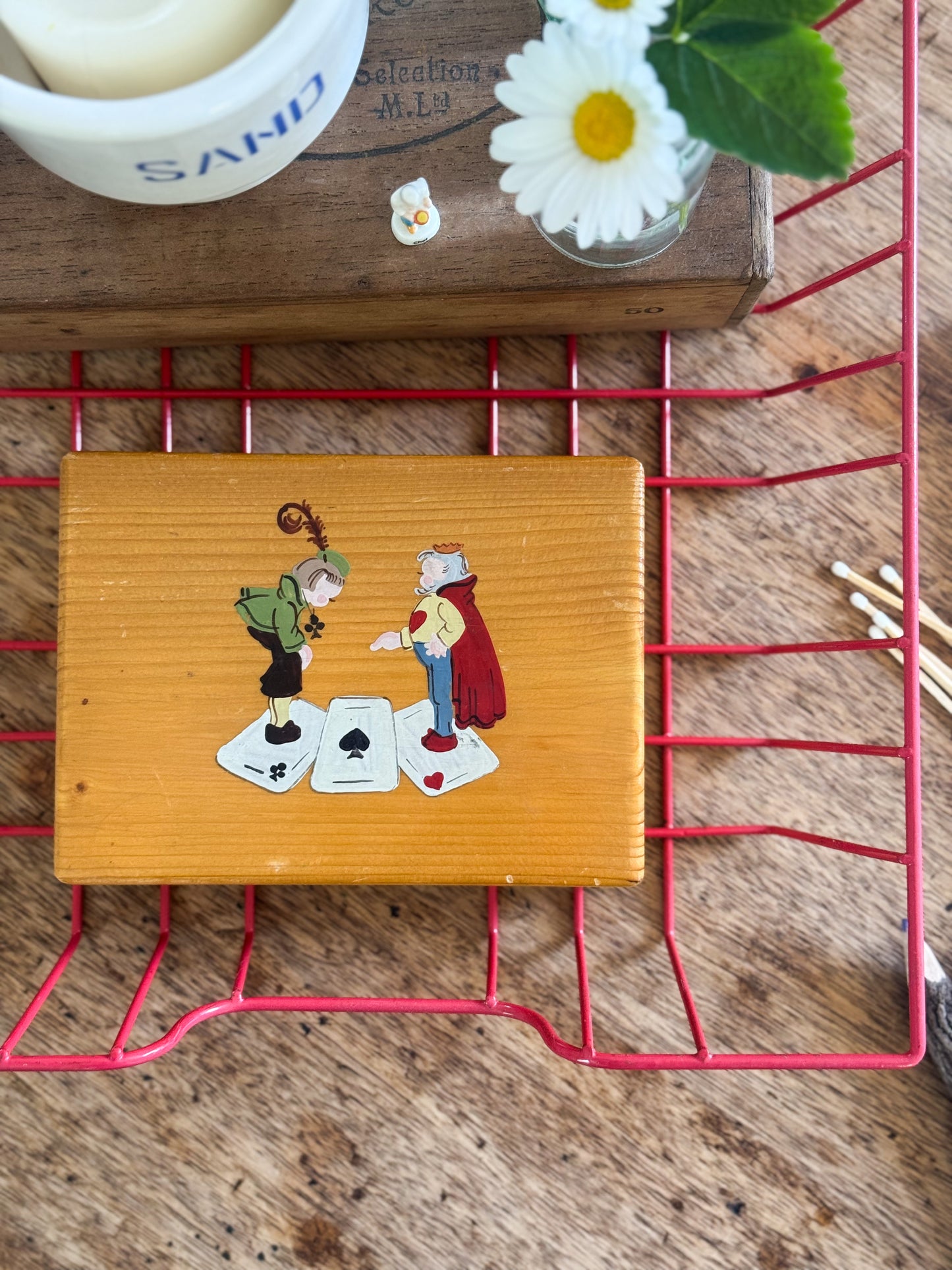 Vintage German Folk Art Card Box with Hand-Painted Design – Complete with Two Decks
