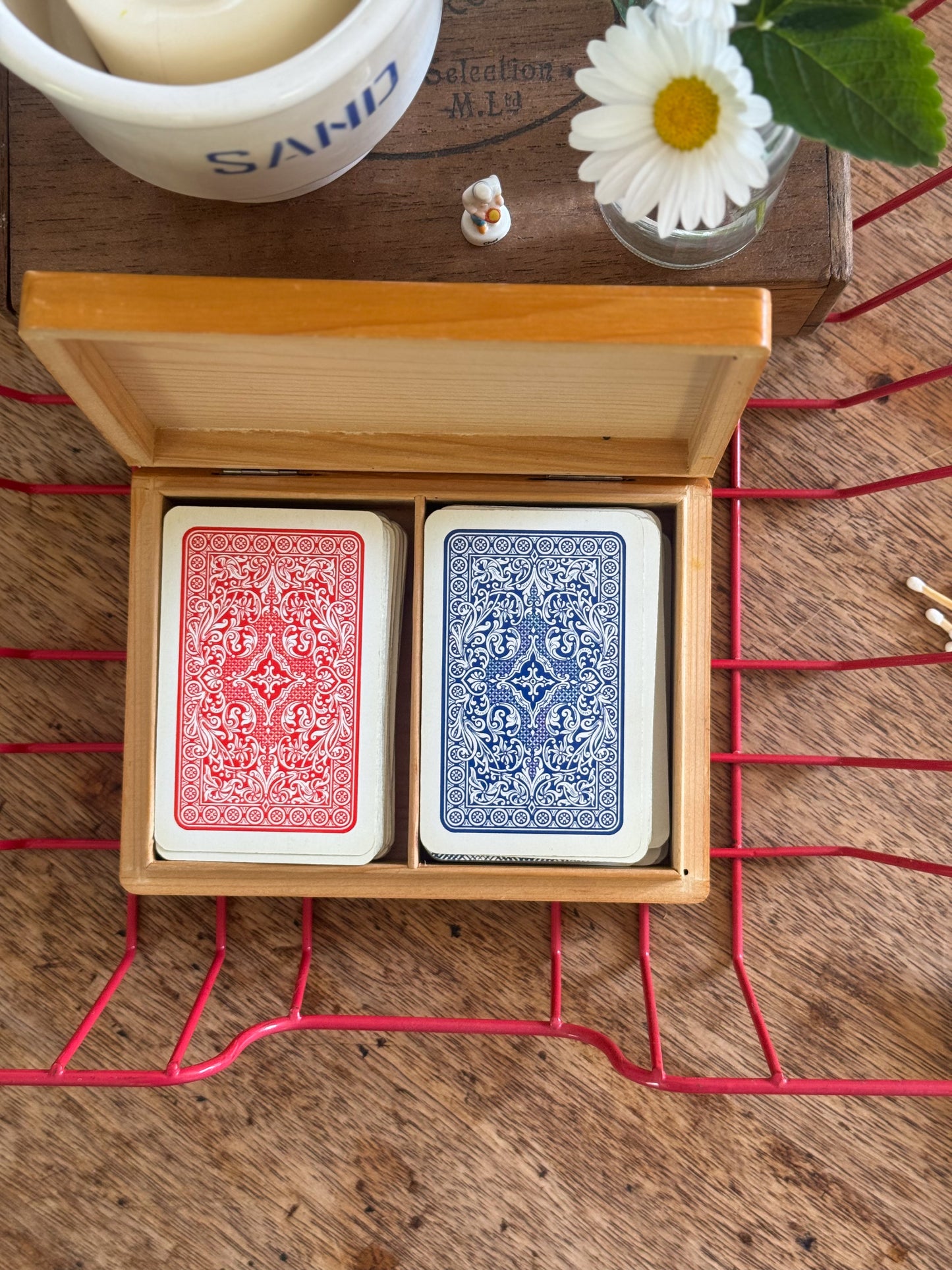 Vintage German Folk Art Card Box with Hand-Painted Design – Complete with Two Decks