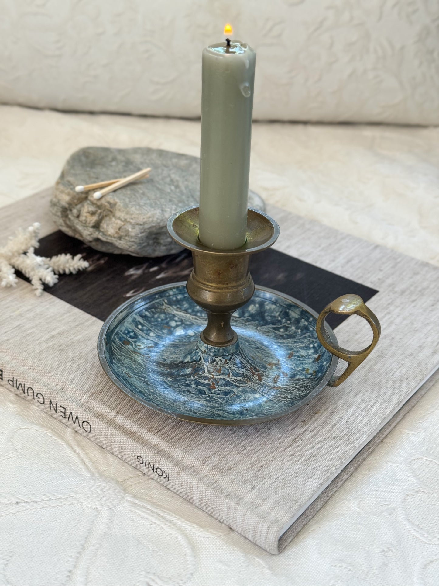 German Handmade Brass Chamberstick • Ocean Enamel