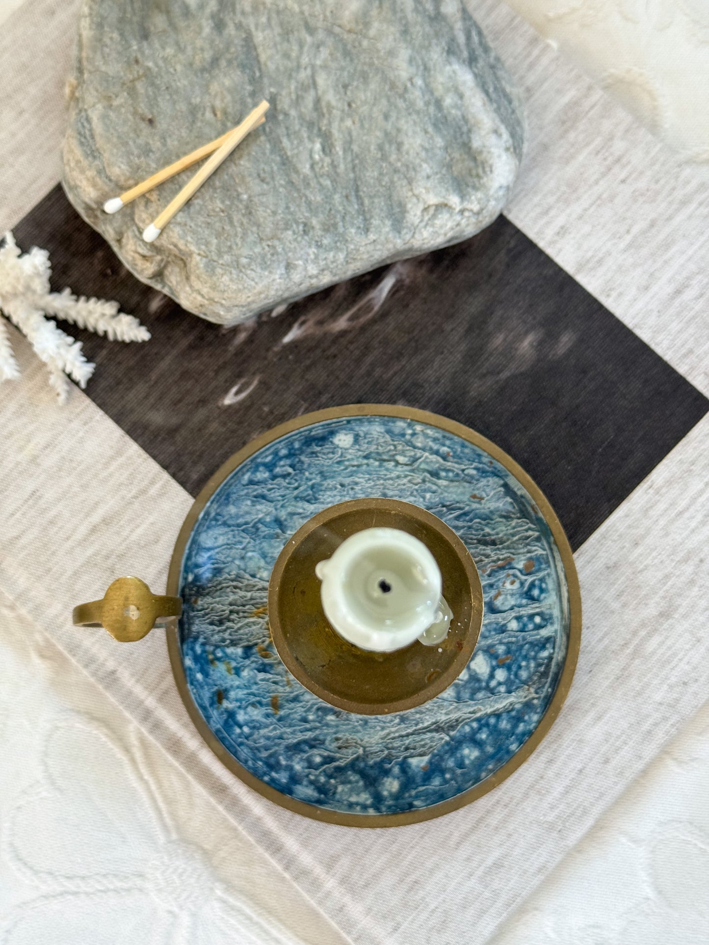 German Handmade Brass Chamberstick • Ocean Enamel