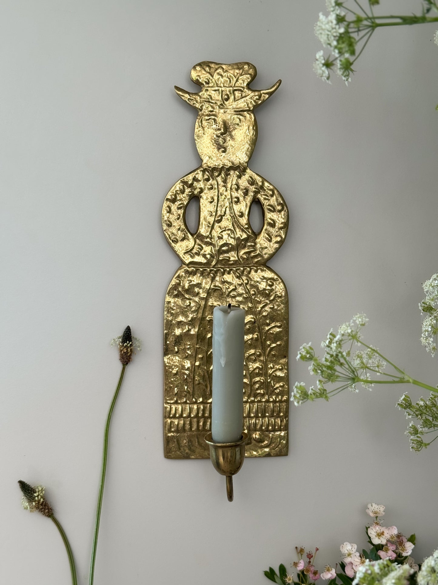 Antique German Folk Art Brass Candle Sconce | Found in West Berlin | Circa 19th Century