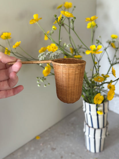 Vintage Miniature Handwoven Basket Scoop with Long Handle