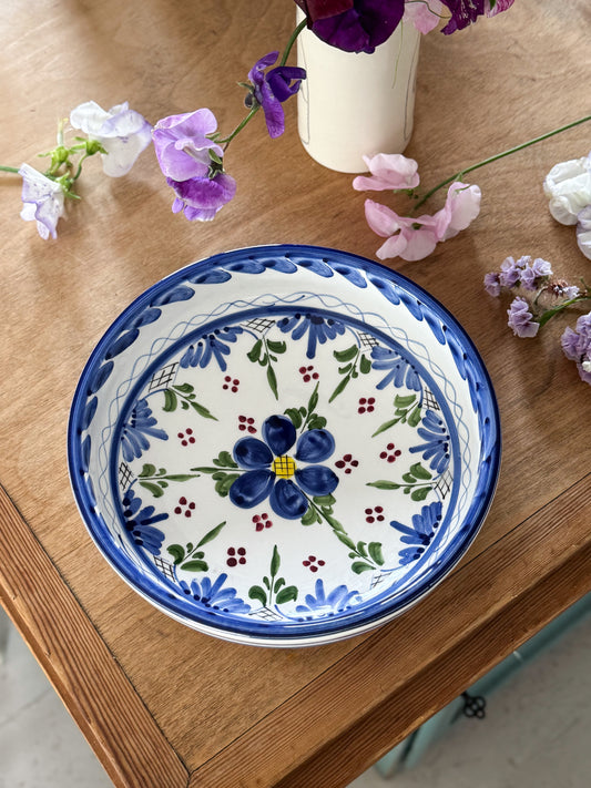 Vintage Hand-Painted Mediterranean Floral Bowl