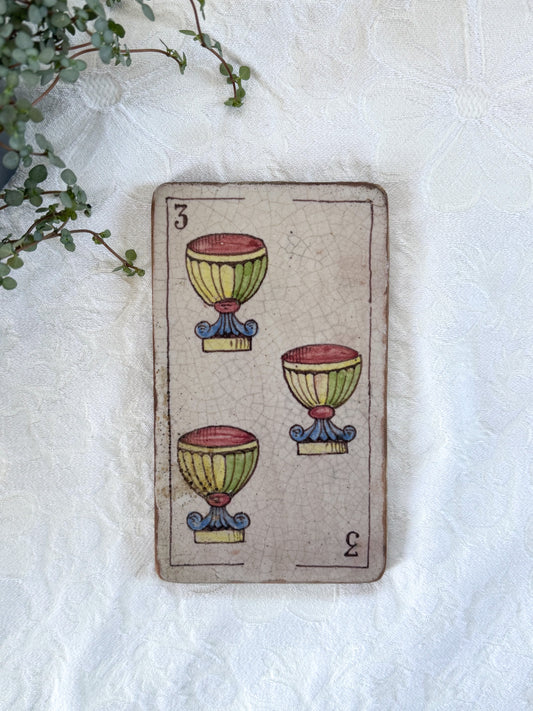 Rare Antique Hand-Painted Tile — Three of Cups (c.1910, Charlottenburg)