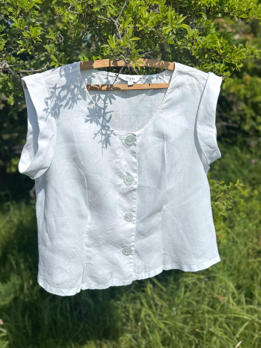 Hobbs Linen Button-Up Blouse – Size 14