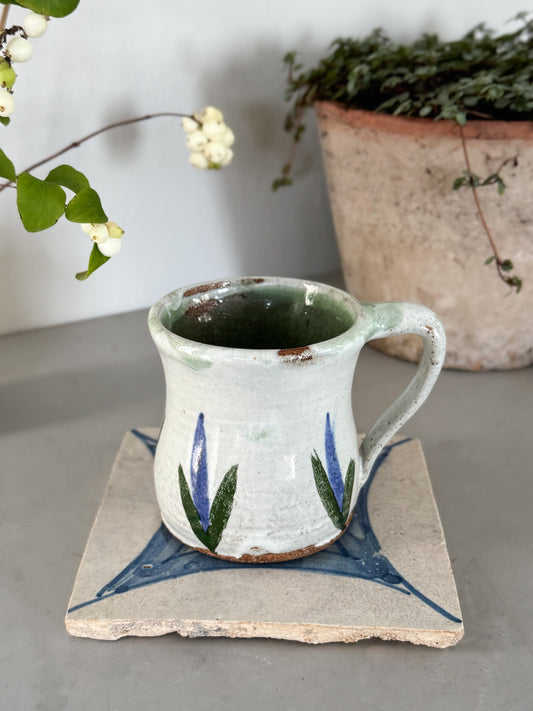 Vintage Studio Pottery Mug, Handpainted Leaves