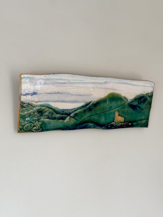 Rare Studio Pottery Landscape Tile / Wall Plaque by Kelbrook Pottery