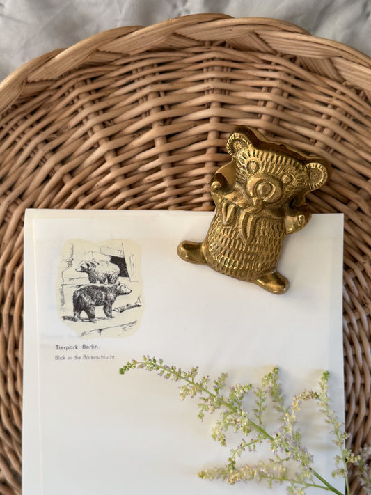 Vintage Solid Brass Teddy Bear Letter Clip