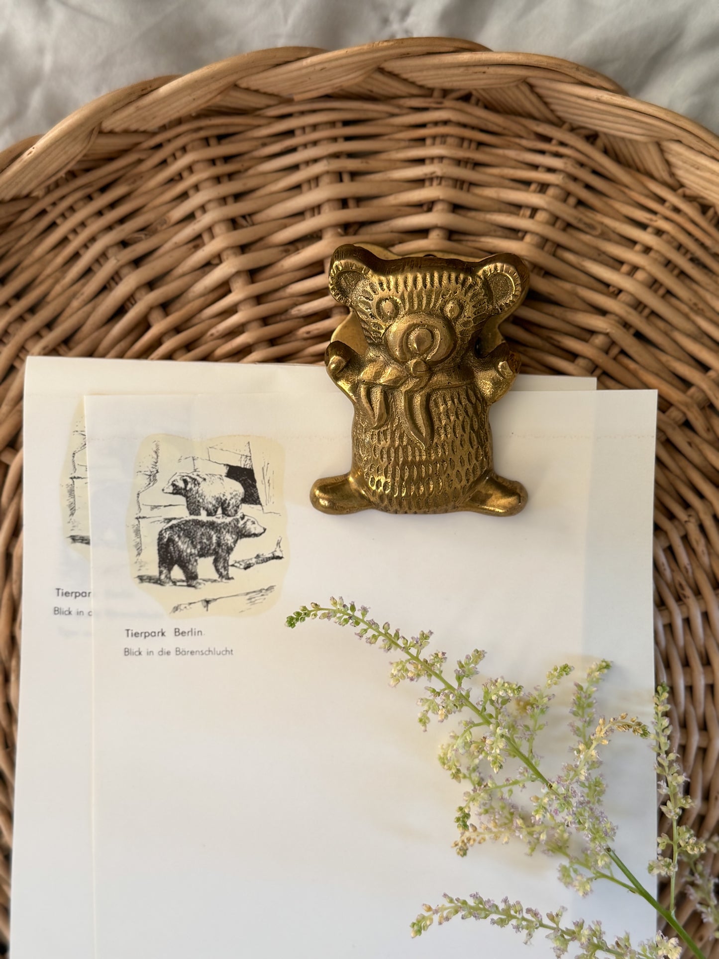 Vintage Solid Brass Teddy Bear Letter Clip