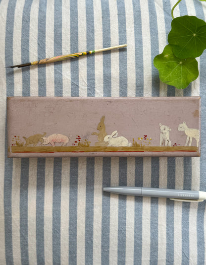Vintage Hand-Painted Folk Art Wooden Pencil Case – Child’s Keepsake Box