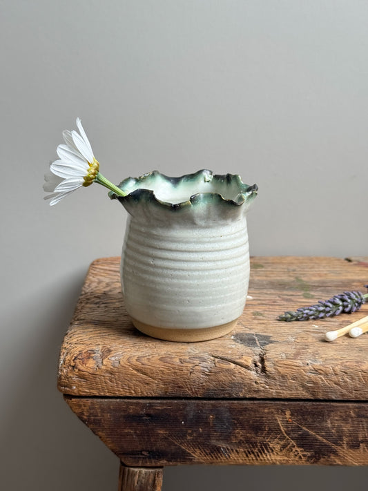 Vintage Studio Pottery Ruffled Rim Pot, Signed ‘JP’