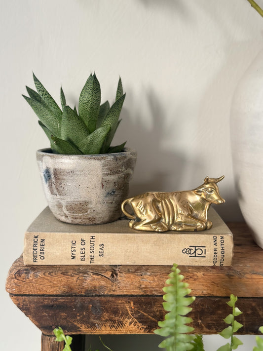 Vintage Solid Brass Grazing Cow