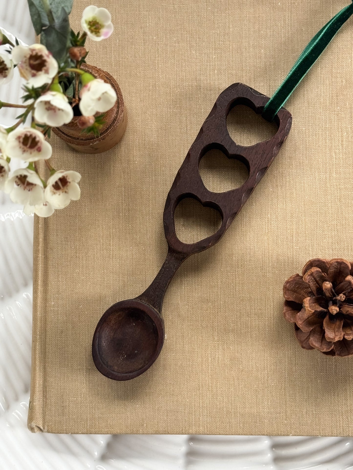 Three Hearts • Tair Calon - Vintage Hand-Carved Welsh Love Spoon