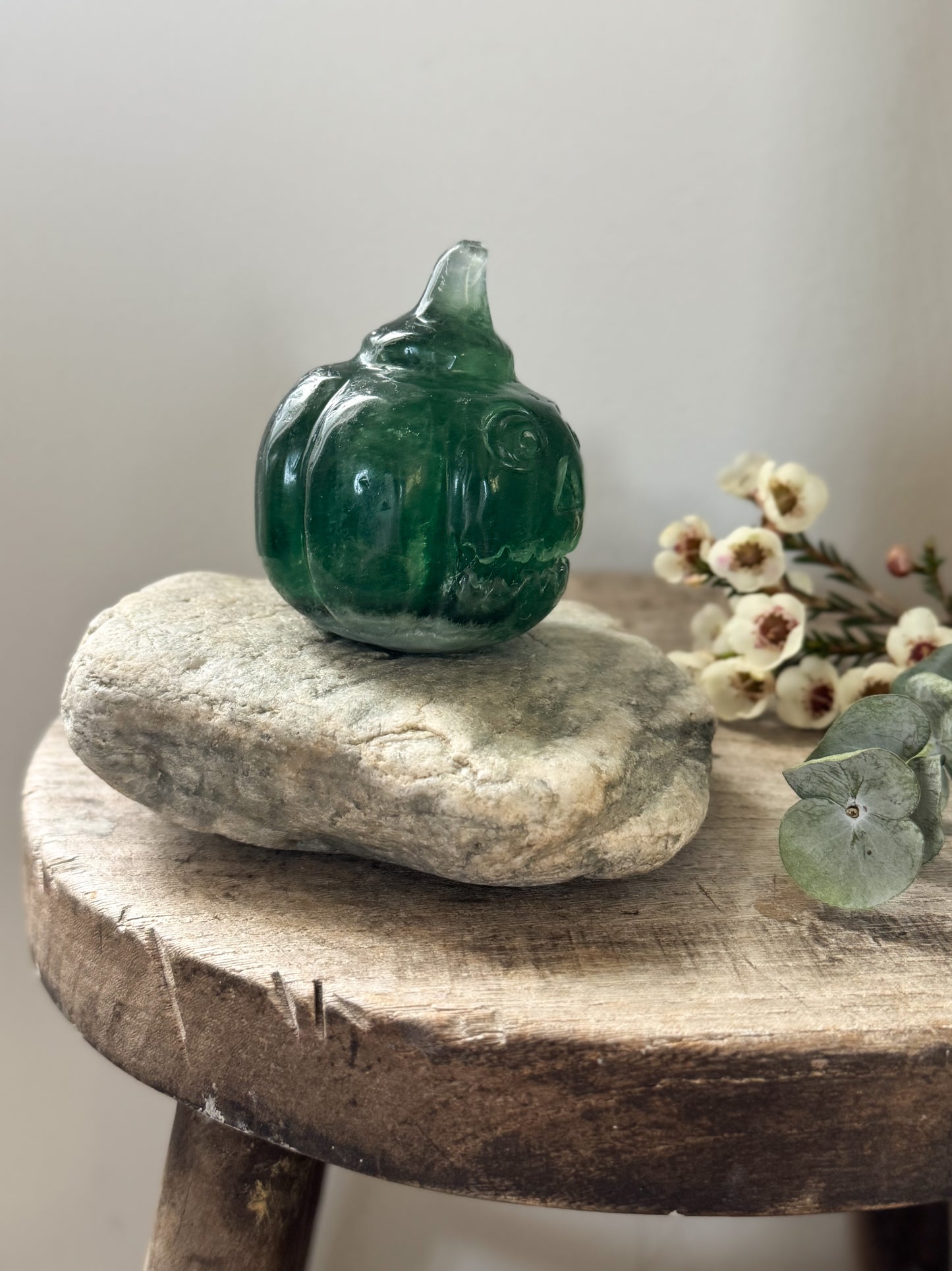 Vintage Hand-Carved Aventurine Pumpkin